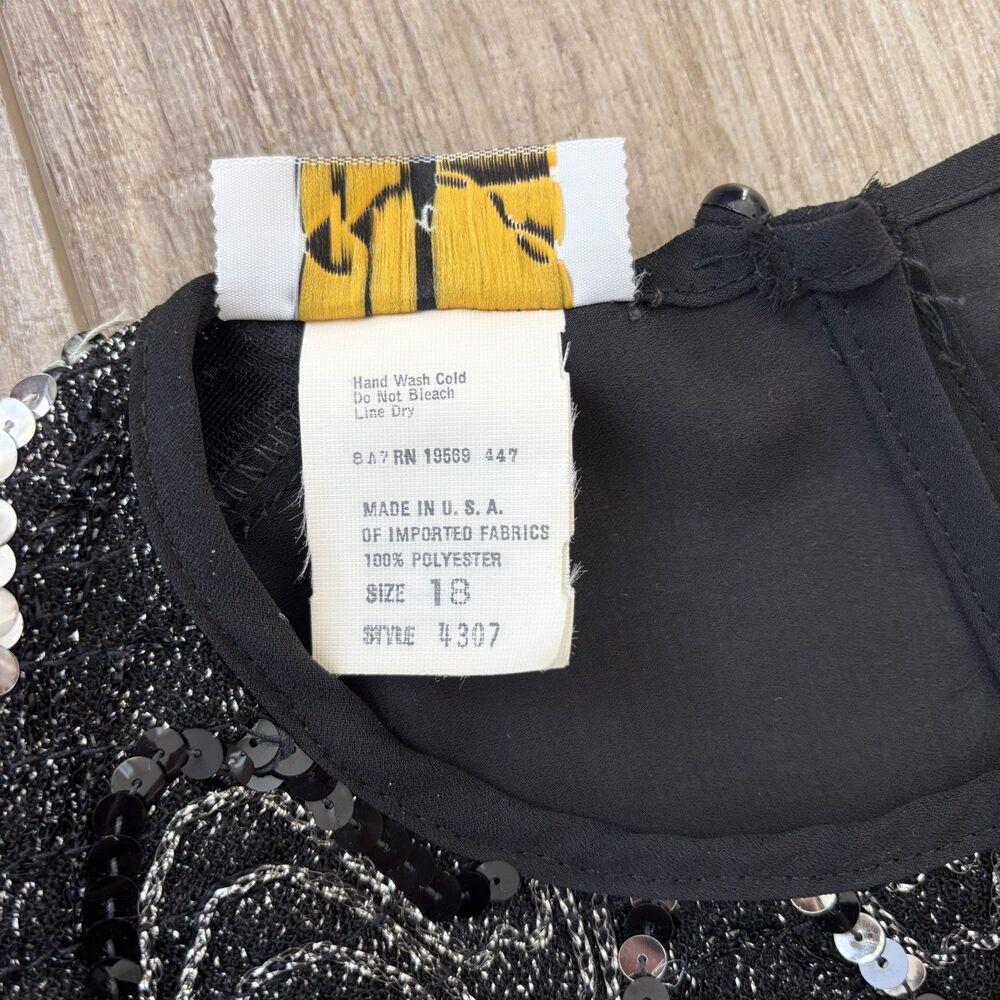 Vtg 80s Blouse Sz 18 Black Sequin Sheer Union Label Flowy Going Out Top Retro - Picture 4 of 11